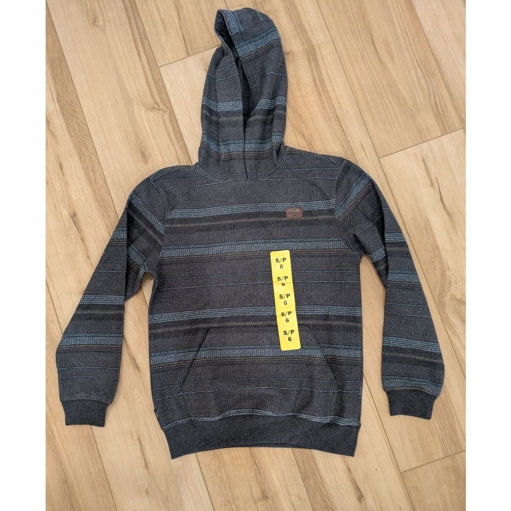 O'Neill Gray and Blue Striped Kids Hoodie